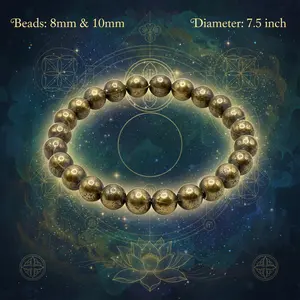 Natural Pyrite Bead Bracelet – Prosperity, Abundance & Protection Energy Stone Jewelry-8mm