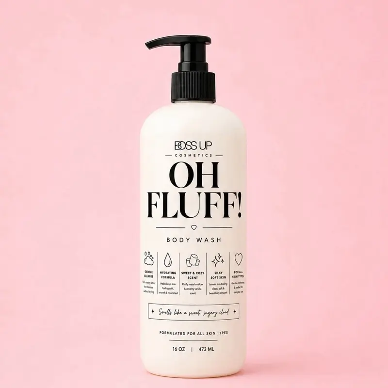 OH FLUFF! Marshmallow Body Wash by BossUp Cosmetics - Body Care Moisturizer with Hydrating, Soothing, Skin Repair Formula - 16oz Bottle - Gentle for All Skin Types