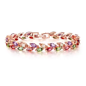 Korean-style versatile bracelet with colorful crystals, fashionable jewelry for women, willow leaf crystal bracelet
