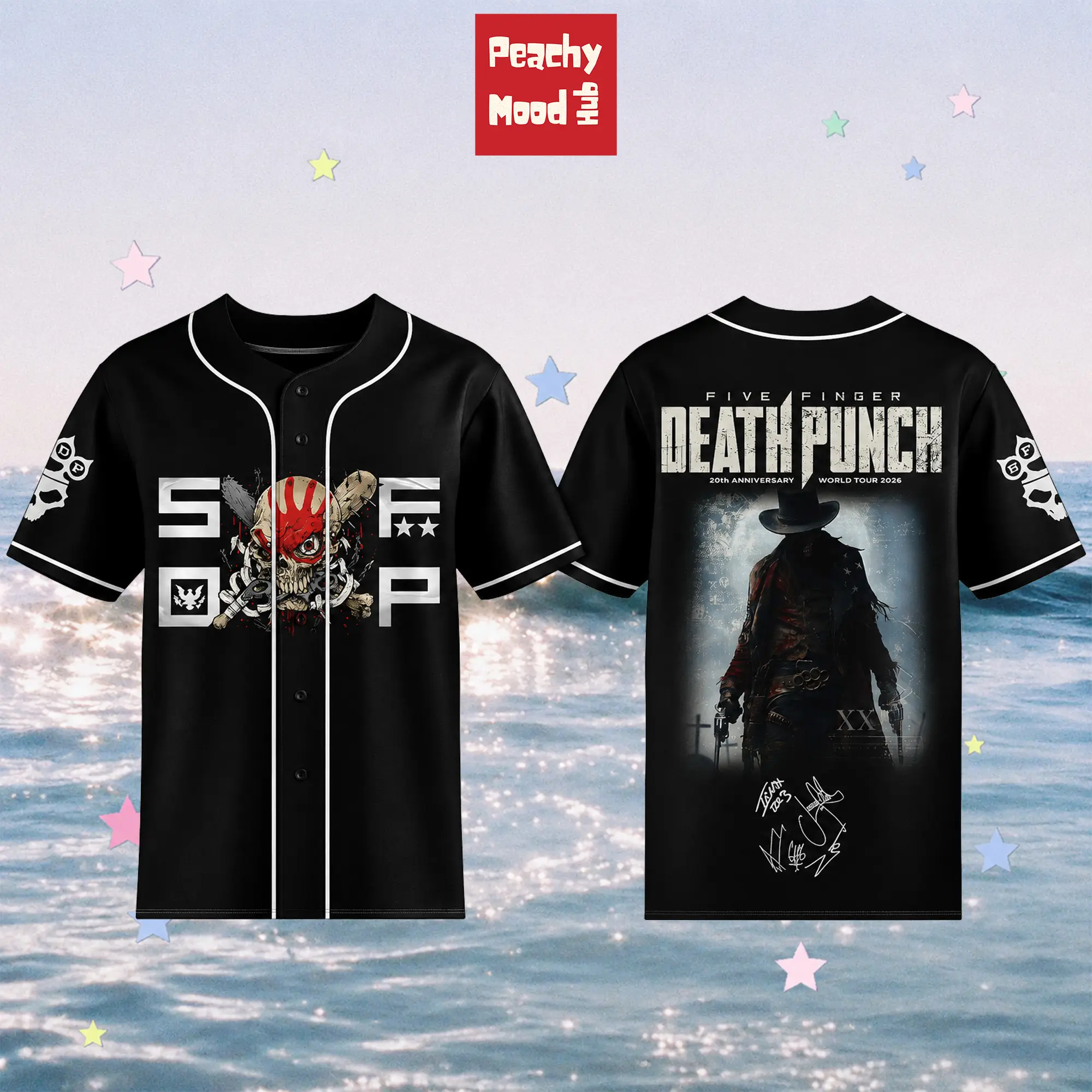 Five Finger Death Punch Hits Me Tour 2026 Signed Limited Baseball Jersey, Heavy Metal Concert Fan Merch, Signature Edition Band Jersey, Rock Music Apparel