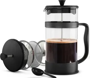BOMPOW French Press Coffee Maker, Espresso Tea and Coffee Maker with Triple Filters 34 Ounce, Stainless Steel Plunger and Heat Resistant Borosilicate Glass - Black