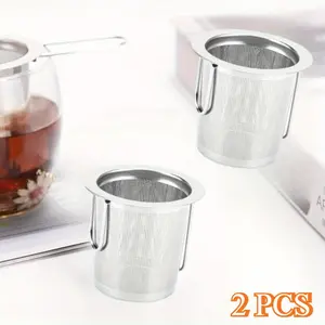 2 Pcs Tea Strainer, Stainless Steel Tea Infuser Basket Sitting in Mugs, Tea Infusers for Loose Tea, Fine Mesh Tea Diffuser Long-Handled Tea Strainers Filters, Tea Steeper for Leaf