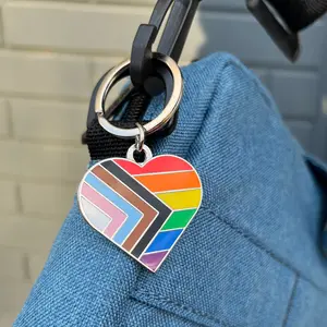 Heart Progress Pride Flag LGBTQ POC Transgender Flag - Enamel Keychain with Keyring