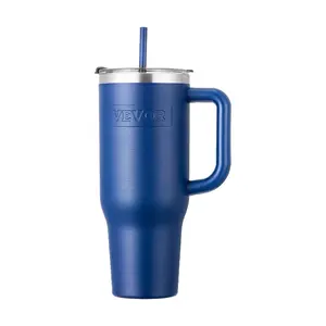 VEVOR 40 oz Insulated Water Bottle, Stainless Steel Sports Coffee Cup with Lid, Handheld Travel Coffee Mug Double Walled, Camping Hydration Flask Leakproof, for Indoor/Outdoor School, Work, Blue
