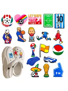 18pcs World Cup Football Series Shoe Accessories, Shoe Decoration, Cartoon Pattern Design, Suitable for Slippers & Sandals, Party Gift Idea