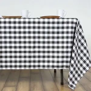 Polyester Rectangle Tablecloth 60"x126" White/Black Checkered Buffalo Plaid Table Cover