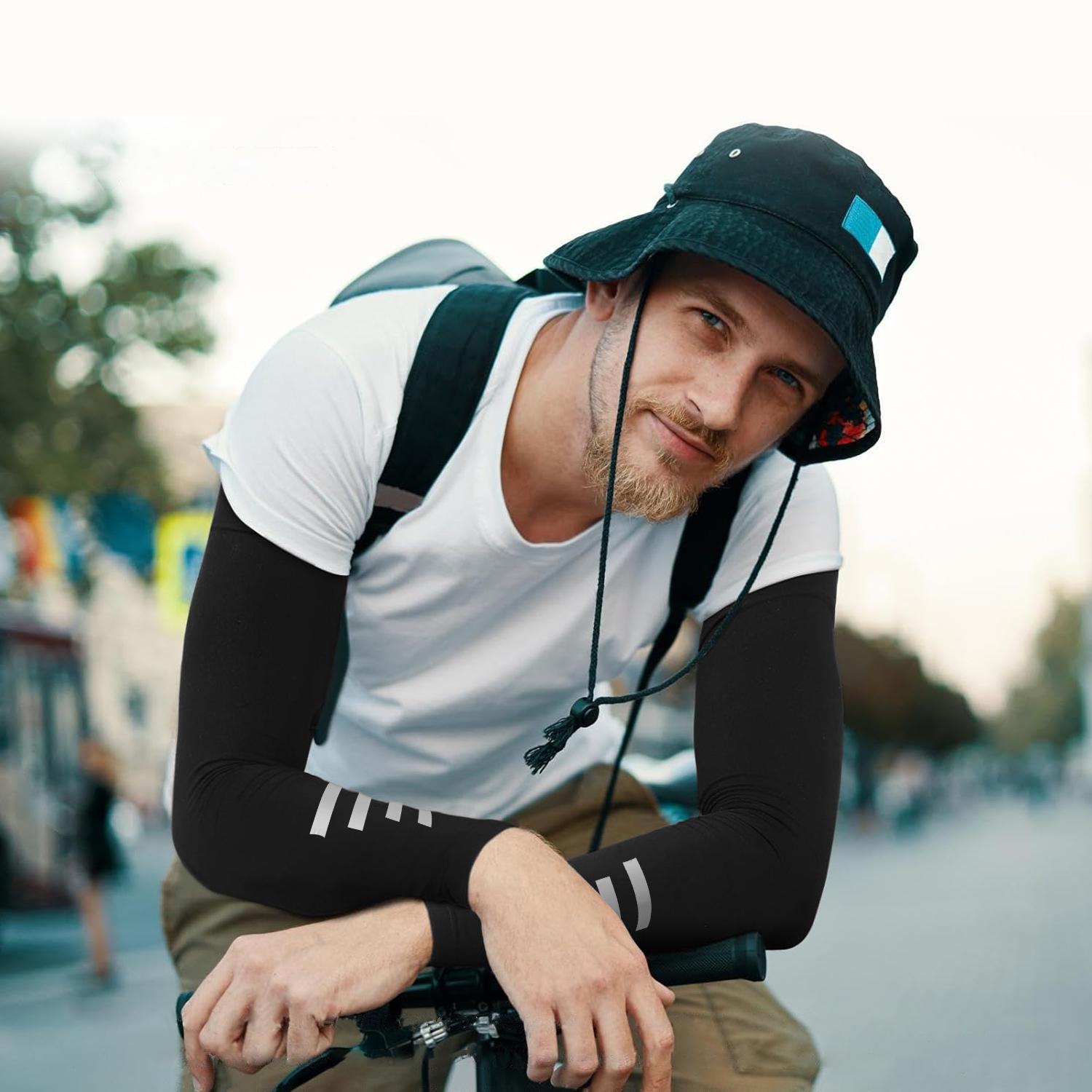 2 Pairs Per Pack Breathable Slim Fit Arm Sleeves with Reflective Elements, Moisture-Wicking Quick-Dry Material, Comfortable for Cycling, Running, Fishing, Hiking, Outdoor Sports and All-Day Wear for Men & Women