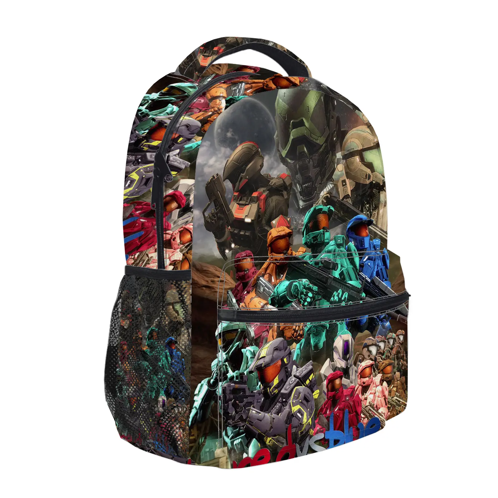 Red vs. Blue Y2K Aesthetic Backpack for Girls, Cute Cartoon Girl Printed School Bag for Teens, Large Capacity Bookbag with Mesh Side Pockets, Lightweight Casual Travel Daypack for Back to School e-133