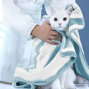 Pet Bath Towels Set, Dual Color Striped Design, Absorbent & Quick-Dry Fabric, Ideal for Dogs Cats, Soft Comfortable Pet Supplies