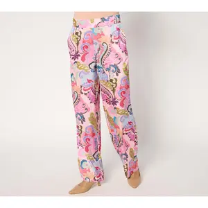 Susan Graver Petite Printed Stretch Satin Wide-Leg Pull-On Pants