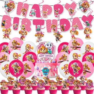 Pink Paw Patrol Children's Birthday Party Supplies Set — Disposable Tableware, Paper Cups, Paper Plates, and Cake Plates