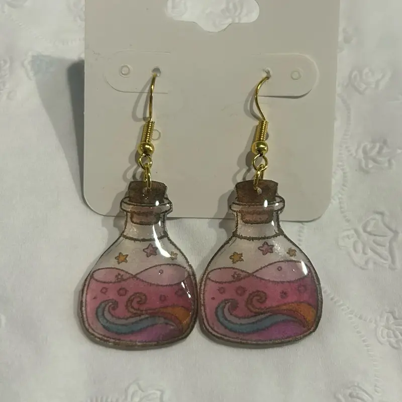 Potion Bottle Earrings, 925 sterling silver backings, hypoallergenic, handmade by HotTeCo
