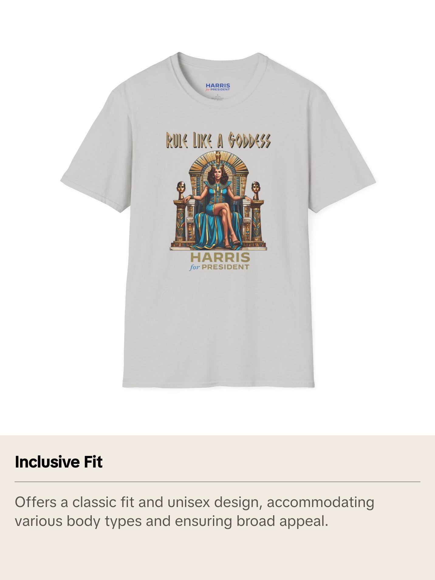 Kamala Harris "Rule Like a Goddess" Egyptian Queen T-Shirt - Bold Political Leadership Tee - Available in Multiple Colors Comfort Cotton Classic Fabric Menswear Top  Crewneck Tshirt