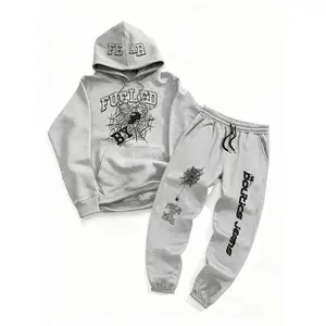 Spider Pattern Hoodie and Sweatpants Set, Soft Cotton Casual, Comfortable Street Style for Daily Wear and Home
