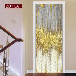 Modern Glitter Gold Pattern Door Sticker, 2 Counts Easy Apply Peel & Stick Door Decal, Waterproof & Scratch Resistant Decoration Painting for Home Wall Decoration, Ornaments