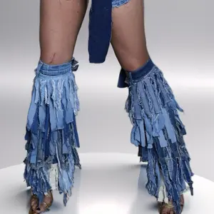 Denim Fringe Leg Warmers