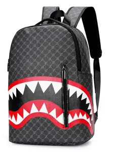 Fashionable Shark Pattern, Casual Large Capacity Backpack for Men, Business Style Travel Backpack for Daily Use, Geometric Pattern Backpack