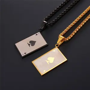 U7  Men's Card Poker Pendant Necklace Poker A Necklaces Wheat Chain Necklace Men Rock Hip Hop Jewelry