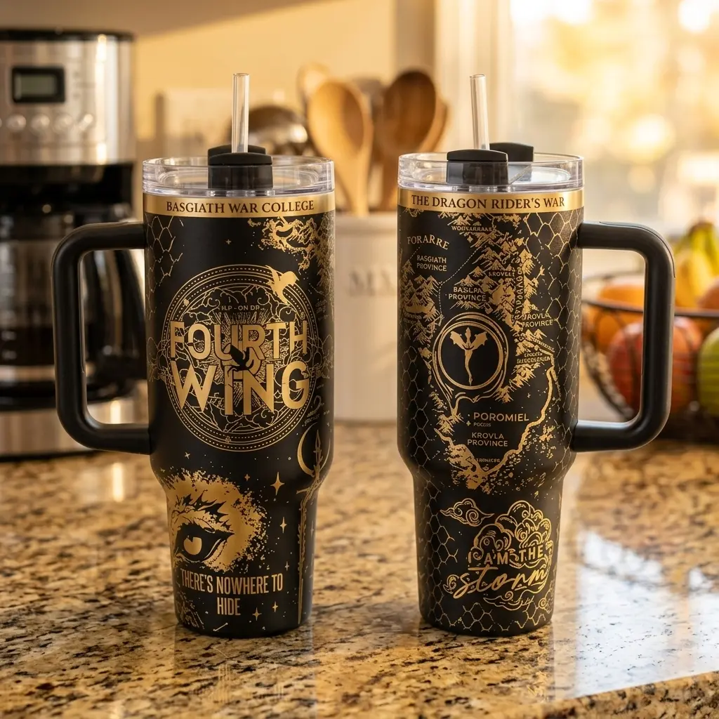 Fourth Wing V1 Tumbler 40oz, Acotar Tumbler, The Empyrean Bookish Gift, Handle Stainless Steel Tumbler 40oz,