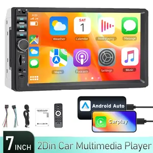 7 Inch Double Din Bluetooth Car Stereo with Wired Carplay & Android Auto, Mirror Link, HD Touch Screen MP5 Video Player, 2 Din Car Radio Receiver with Backup Camera & Remote Control