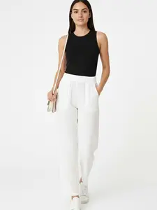 Women's Casual White Wide Leg Pants with Elastic Waist & Pockets - Breathable, Fit, Chic, Everyday Wear, Flowy Silhouette, Loose Fit, Machine Washable, Versatile for Summer & Travel