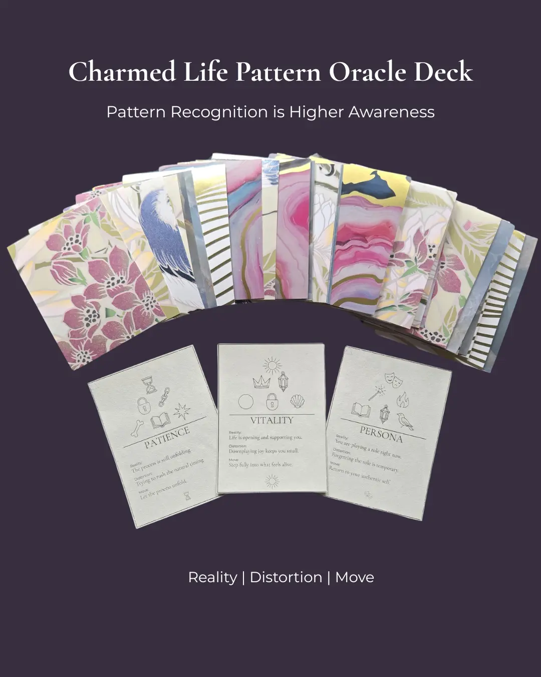 Charmed Life Pattern Oracle: 62-Card Symbolic System for Clarity, Overthinking, and Emotional Truth.