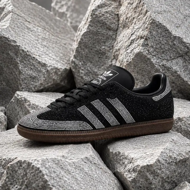 Adidas Samba OG Rhinestone Black Silver Women's Fashion Sneaker New