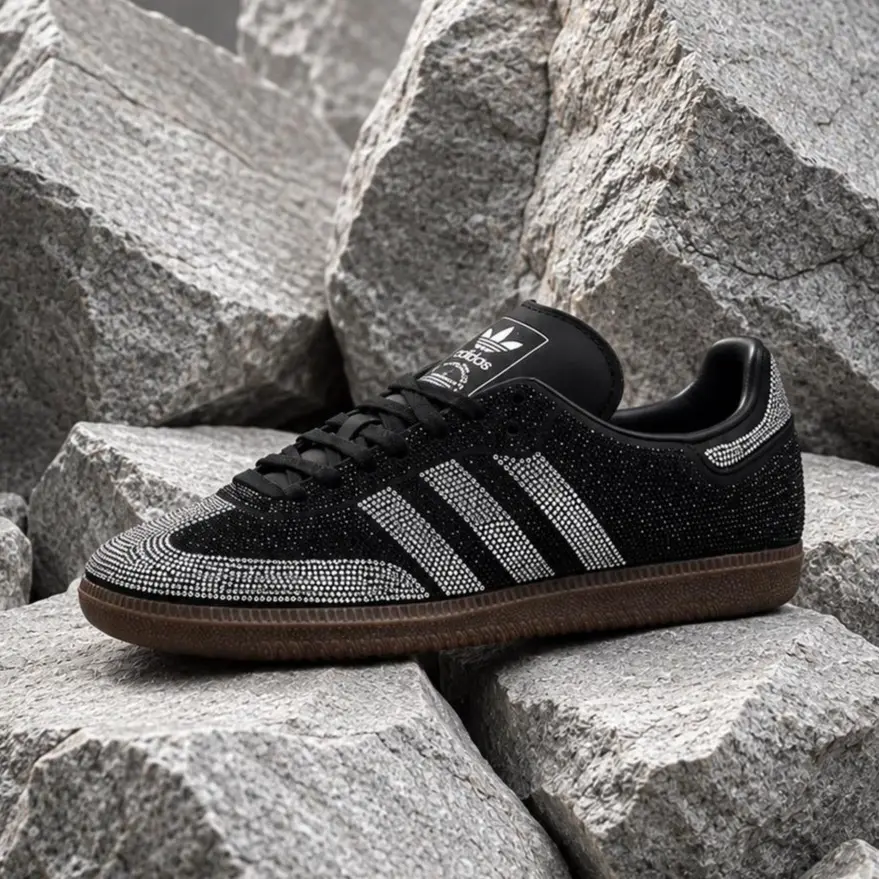 Adidas Samba OG Rhinestone Black Silver Women's Fashion Sneaker New