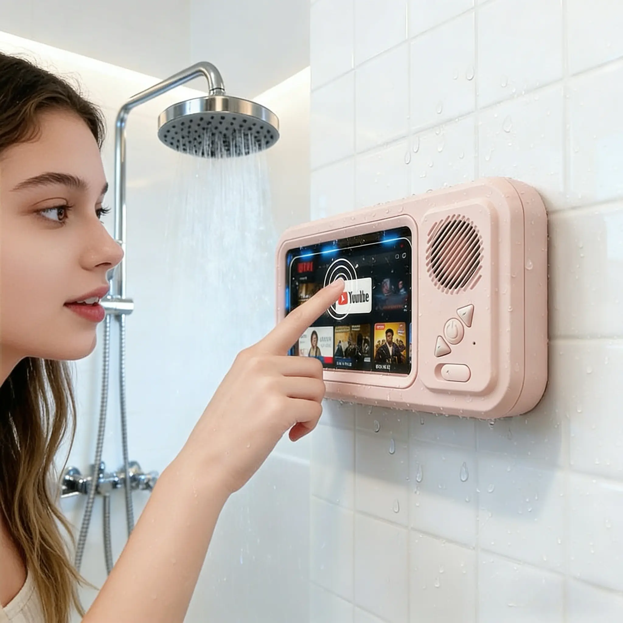 2026 New Waterproof Wireless Smartphone Holder, 360° Rotatable Touch Screen Box, Portable Mini Wireless Speaker & Bluetooth Audio Accessory for Bathroom Shower, Compact Mobile Tech Accessories