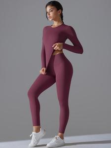 women's long sleeve top & leggings tracksuit, sporty breathable quick drying yoga pants outfits for fitness training workout running, yoga attire for athletic wear, workout clothes women, yoga bottoms