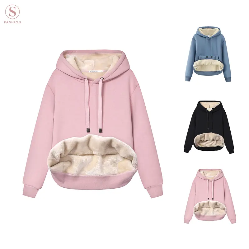 Yimoon Women's Winter Warm Hoodie Sherpa Fleece Lined Pullover Hoodie Hooded Sweatshirt Heavyweight Casual Tops