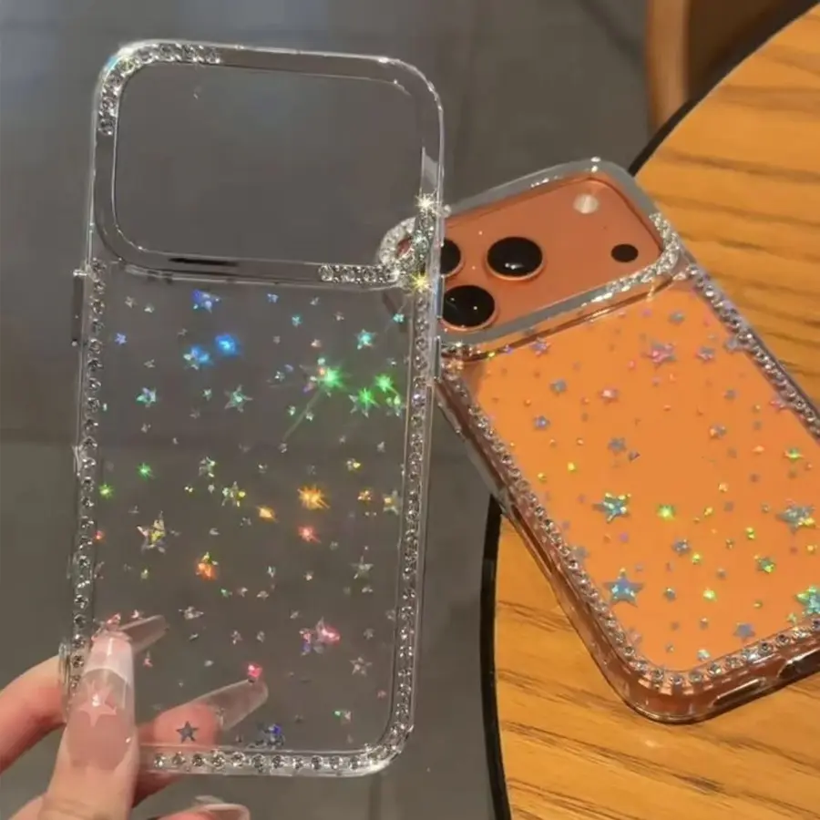 Luxurious Rhinestone Fashionable Phone Case, Sparkling Starlight Transparent Suitable For iPhone 17 16 15 14 13 12Pro Max 17Air  16/15/14Plus Anti Drop Protective Cover, Smartphone, Handheld, Protection, Casing