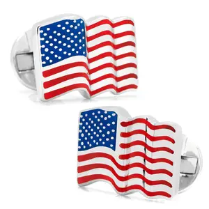 Sterling Silver Waving American Flag Cufflinks