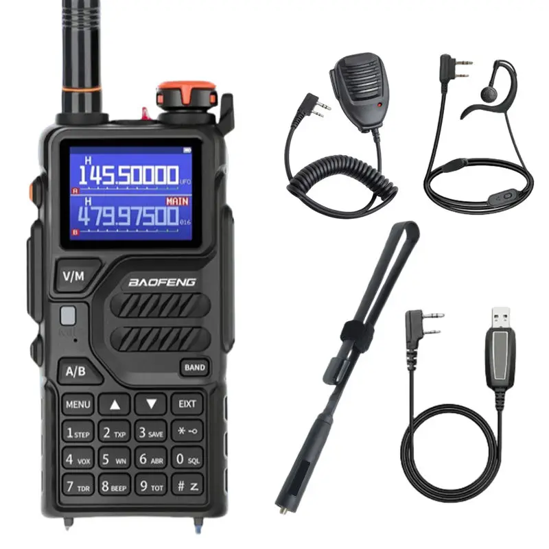 BAOFENG K5 Plus 10W Amateur Radio Handheld Long Range Tactical Antenna Walkie Talkie for Adults Outdoor Use with 2500mAh USB-C Battery (1 Pack)