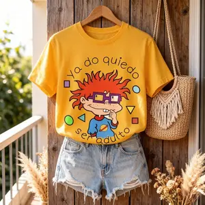 Women's Plus Size Vintage Crewneck Graphic Tee - Chuckie Rugrats "Ya No Quiero Ser Adulto" Oversized Cotton Fabric Top, Soft Breathable Casual 90s Nostalgia Womenswear tiktokshopspringglowup