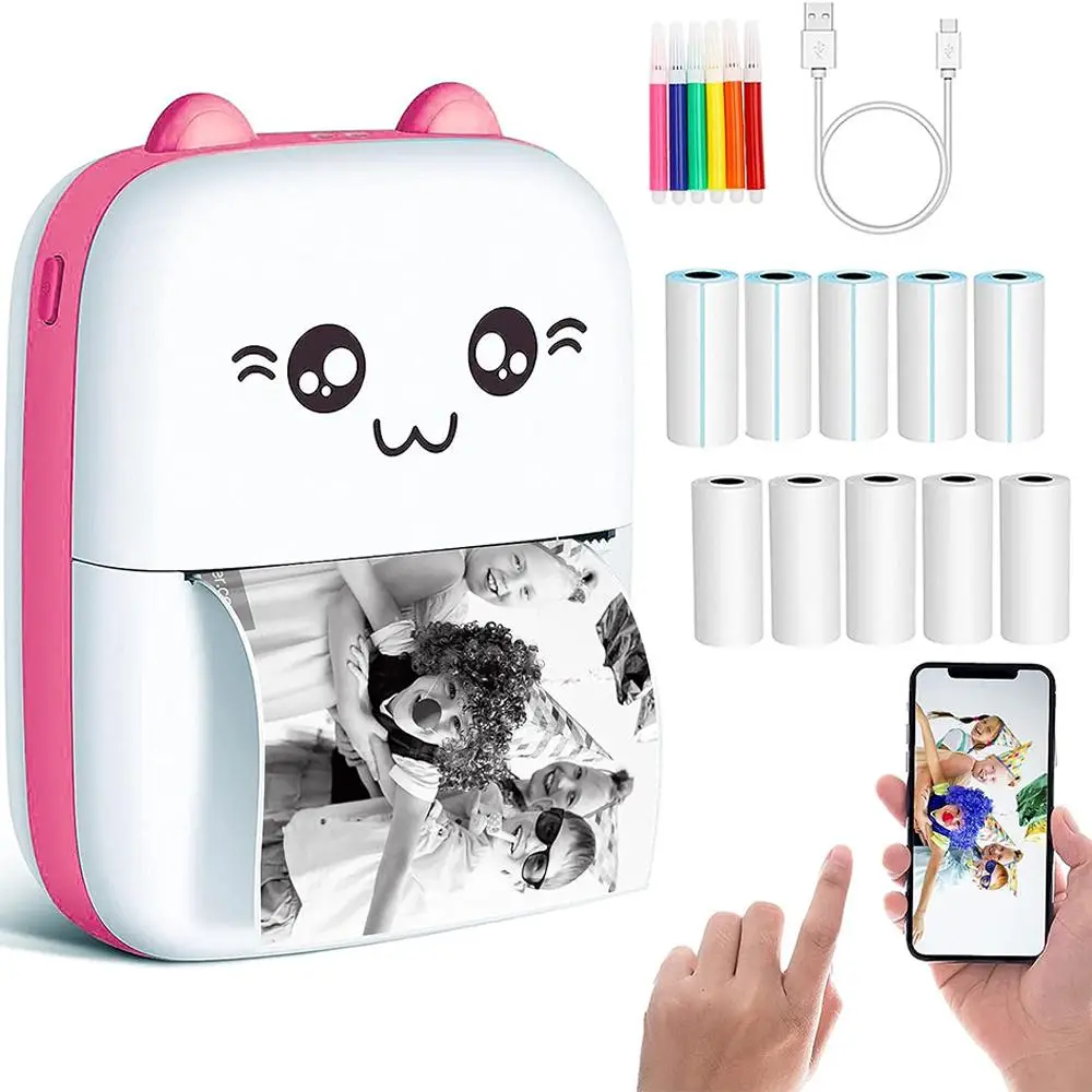 Pocket Mini Printer, Portable Bluetooth Thermal Printer with Printing Paper for IOS Android Smartphone, Mobile Wireless Label Receipt Sticker Photo Li