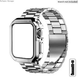 Apple Watch Protective Case & Stainless Steel Band Set, Durable Electroplated TPU Cover with Tool Kit, Adjustable Strap Compatible with Ultra/Series 9-6 (38-49mm)