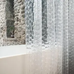 Peva Material Transparent Bath Curtain, Waterproof 3D Effect Shower Curtain, Multiple Sizes, Metal Hooks at Top, Bathroom Accessories