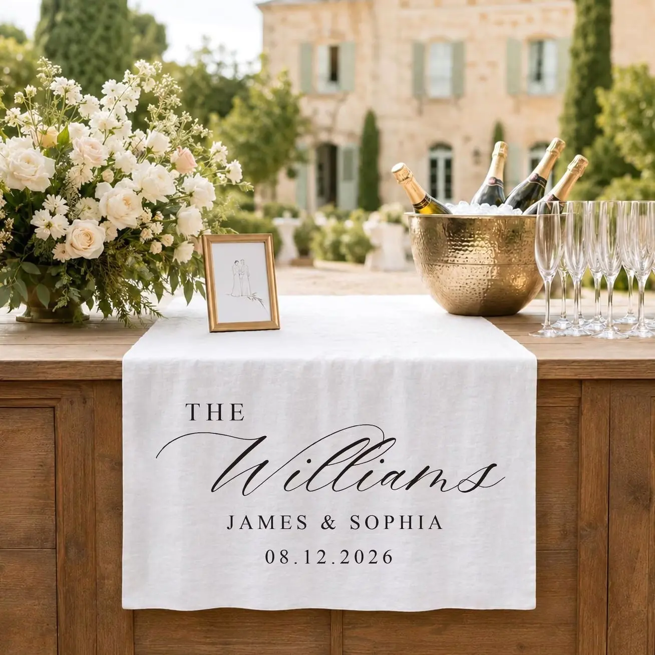 Custom Linen Table Banner, Personalized Wedding Sign, Dinner Table Decor, Outdoor Garden Reception