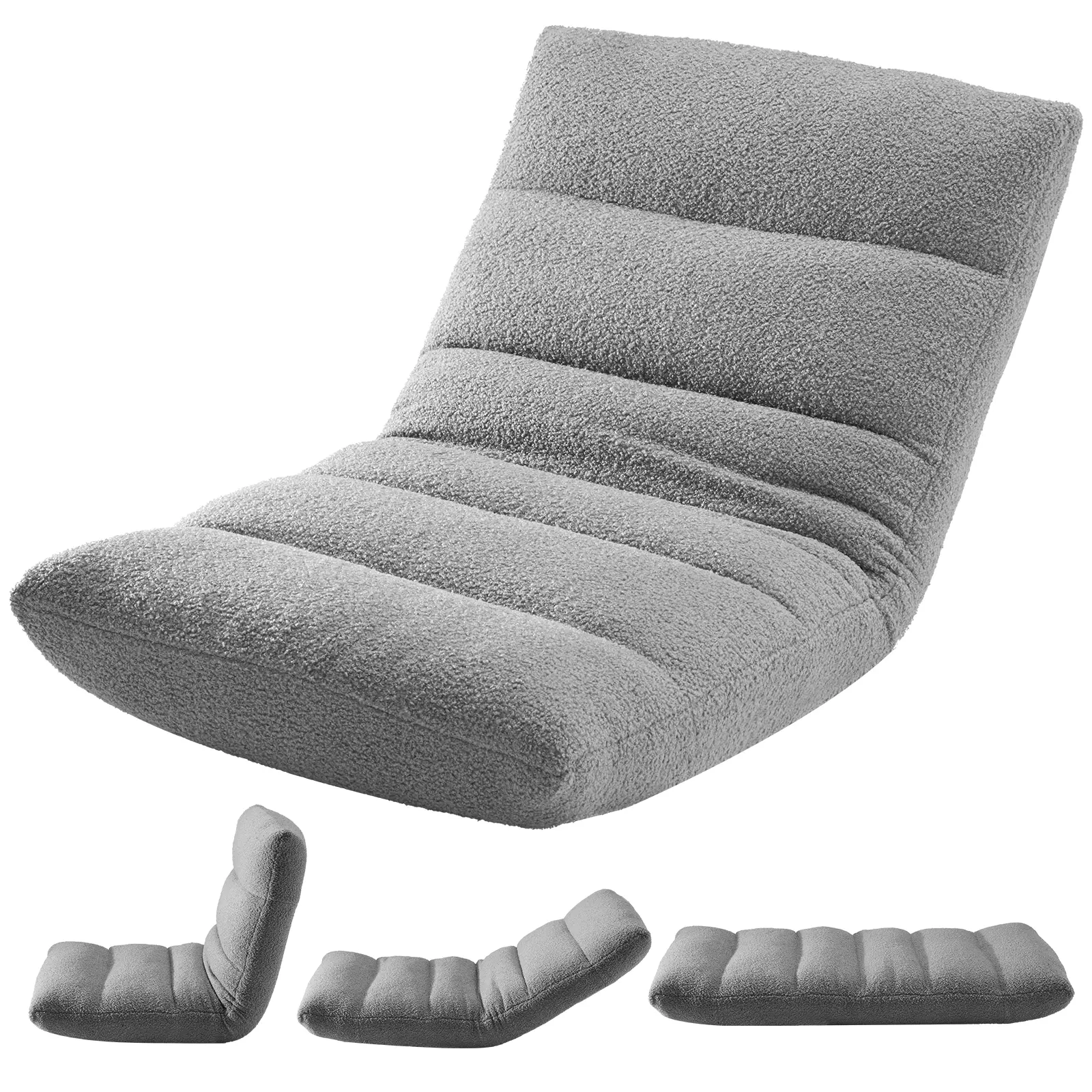 14-Position Folding Floor Chair With Adjustable Back Support, Velvet Floor Gaming Chair With Thick Foam, Iron Frame Floor Seat, Easy To Store, Lazy Recliner For Yoga Meditation