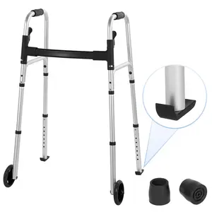 Folding Walker For Seniors  Lightweight With Front Wheels & Glide Skis Height Adjustable Men Women 30-37 Inches Easy To Move And Stable Supports Up 300 Lbs