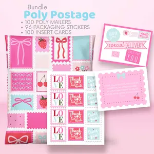 Poly Postage Poly Mailer Bundle - 100 Strong Matte Finish Bags, 96 Stickers & 100 Thank You Cards for Small Businesses