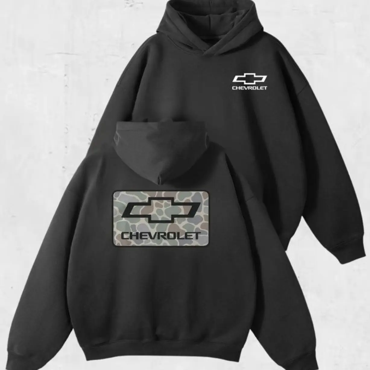 Camo Logo Vintage Hoodie, 2 Sides Cotton Crewneck Tee, Gift for Car Lovers & Hunters