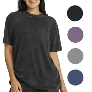 Women's Washed Oversized Short Sleeve T-Shirt Casual Vintage Acid Wash Loose Basic Tee