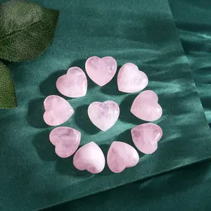 10-Piece Natural Rose Quartz Heart-Shaped Palm Stones, Vibrant, Smooth Transparent Finish, Perfect for Valentine's Day Gift