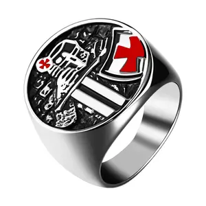 OIDEA Men's Knights Templar Ring - Stainless Steel Religious Protective Shield Cross Round Seal, Archangel Guardian Catholic Amulet, Men's Accessories for Courage-Infused Christian Fashion Jewelry Gifting