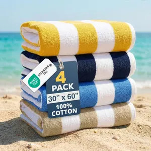 LANE LINEN 4 & 6 Pack Oversized Unisex Cotton Beach Towels - 520 GSM 100% Lint-Free 30"x60", Lightweight, Thick, Water-Absorbent, Super Soft, Quick-Dry Cabana Stripe Pool Towels for Adults