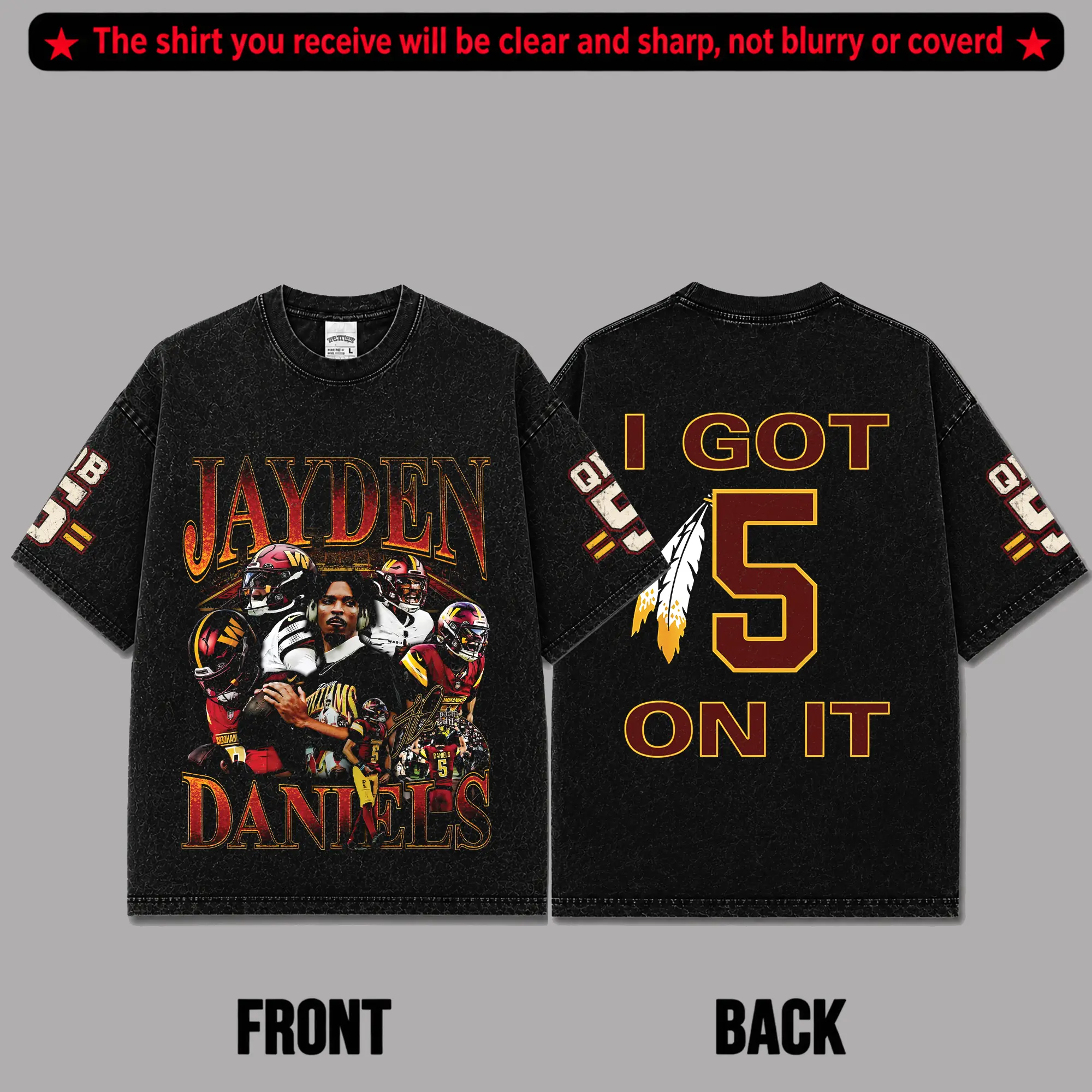 X-26 Jayden Daniels 5 Acid Washed T-Shirt, Commanders Football Fans Shirt, Commanders Football Game Day Outfit, Gift For Football Fans, Husband, Boyfriend