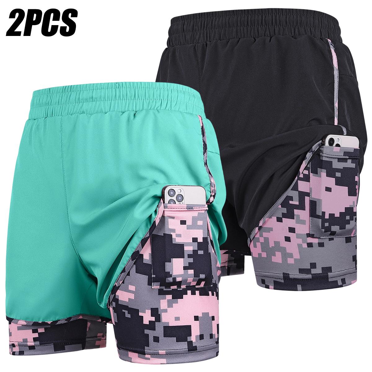 Women's Fashion Polyester Quick-Dry Breathable High-Stretch Tie Drawstring Athletic Shorts, Double-Layer Camouflage Lining, Anti-Exposure Design, Loose Fit for Fitness, Running