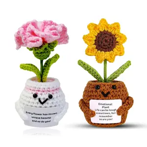 Crochet Potted Flower, Cute Crochet Flower with Encouragement Card, Mini Creative Gift for Friend & Family, Home Decor, Room Decor, Decorative Flower, Three Dimensional Flower